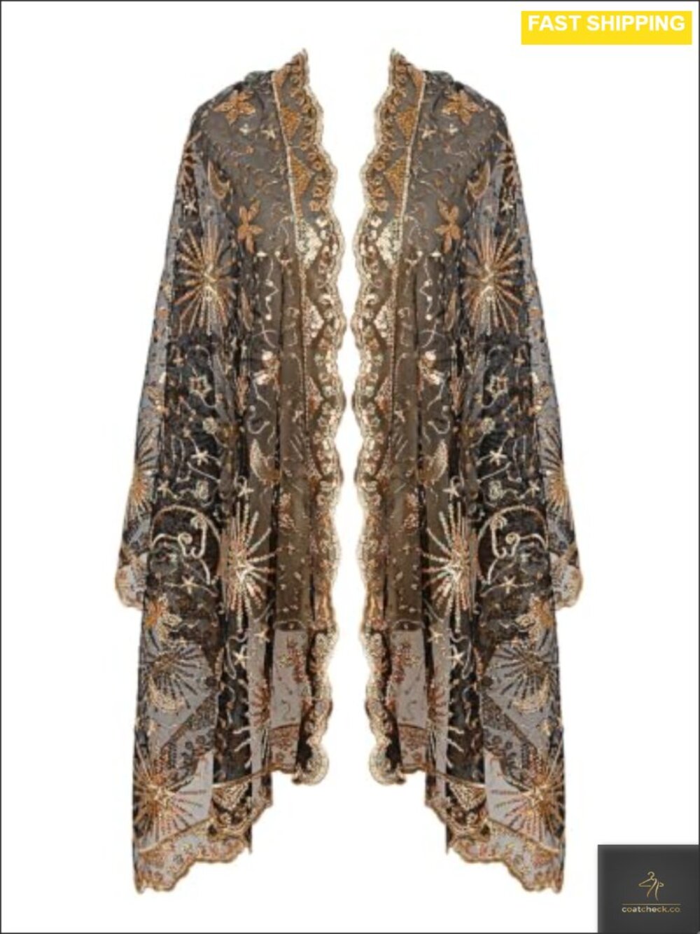 Sequin Lace Fringed Evening Shawl Wrap for 1920s Party
